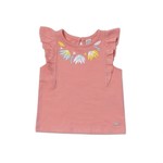 TucTuc TUC TUC - Coral Tank Top with Ruffles on the Shoulders and Flower Embroidery 'Treasure Island'