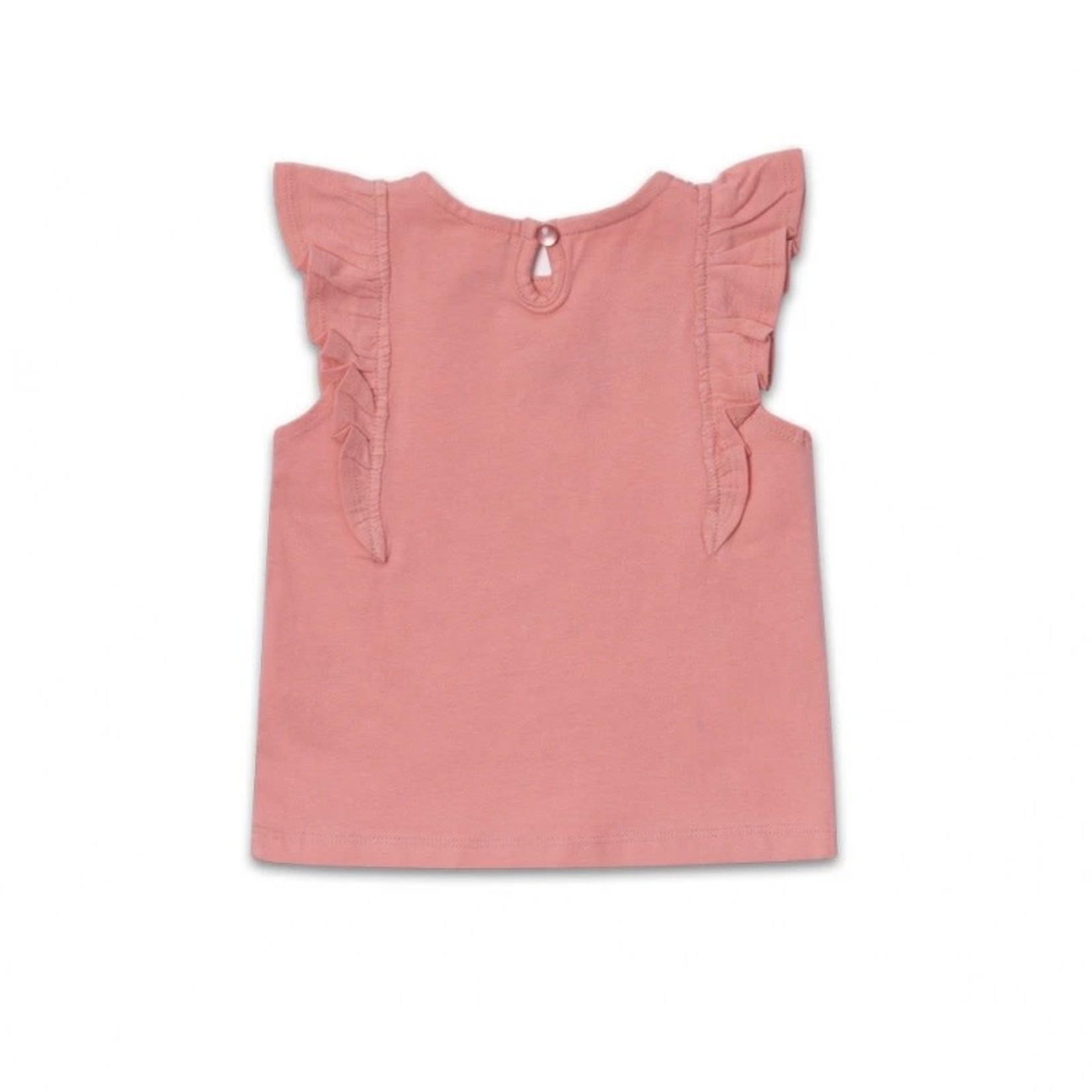 TucTuc TUC TUC - Coral Tank Top with Ruffles on the Shoulders and Flower Embroidery 'Treasure Island'