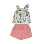 TucTuc TUC TUC -Two-piece Kit White Tank Top with Tropical Foliage Print and Coral Shorts 'Treasure Island'