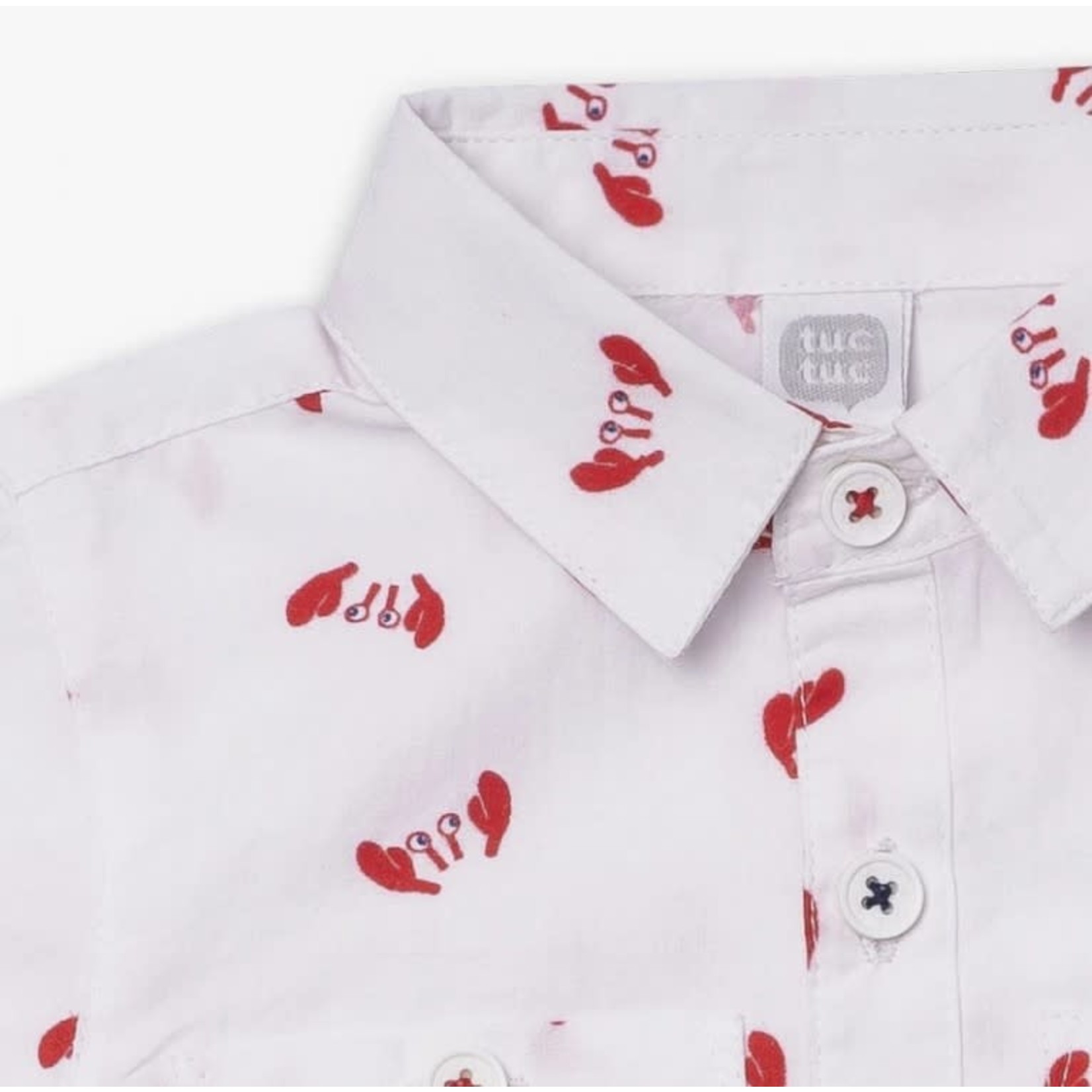 TucTuc TUC TUC - White Poplin Short Sleeve Shirt with Crab Print 'Beach Day'