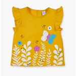 TucTuc TUC TUC - Yellow Tank Top with Ruffles at Shoulders and Garden Print 'Tiny Critters'