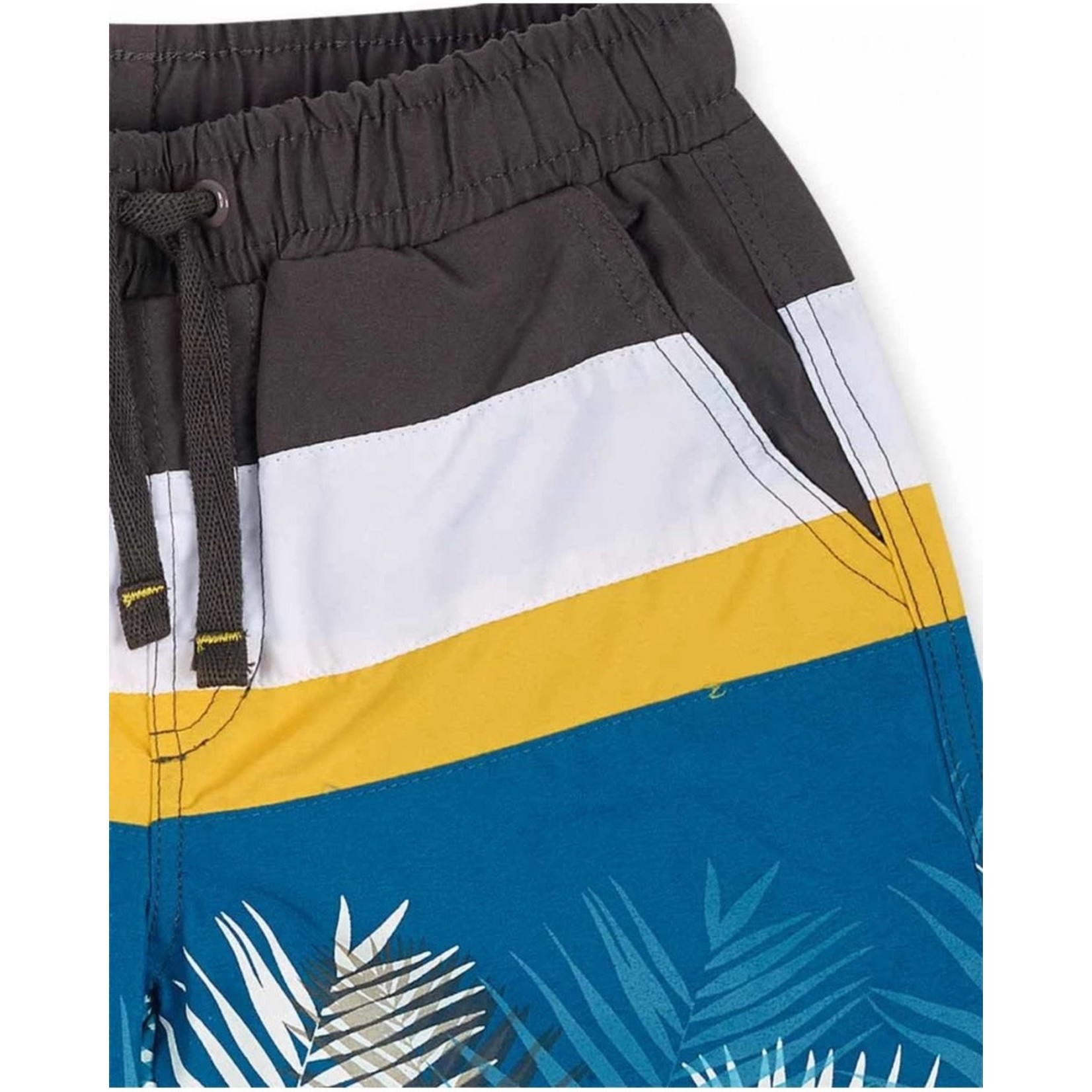 TucTuc TUC TUC -  Boardshorts with Colored Stripes and Foliage Print 'Lost Paradise'