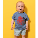 Petit Bateau PETIT BATEAU - T-shirt manches courtes bleu avec appliqué doux de pieuvre rouge