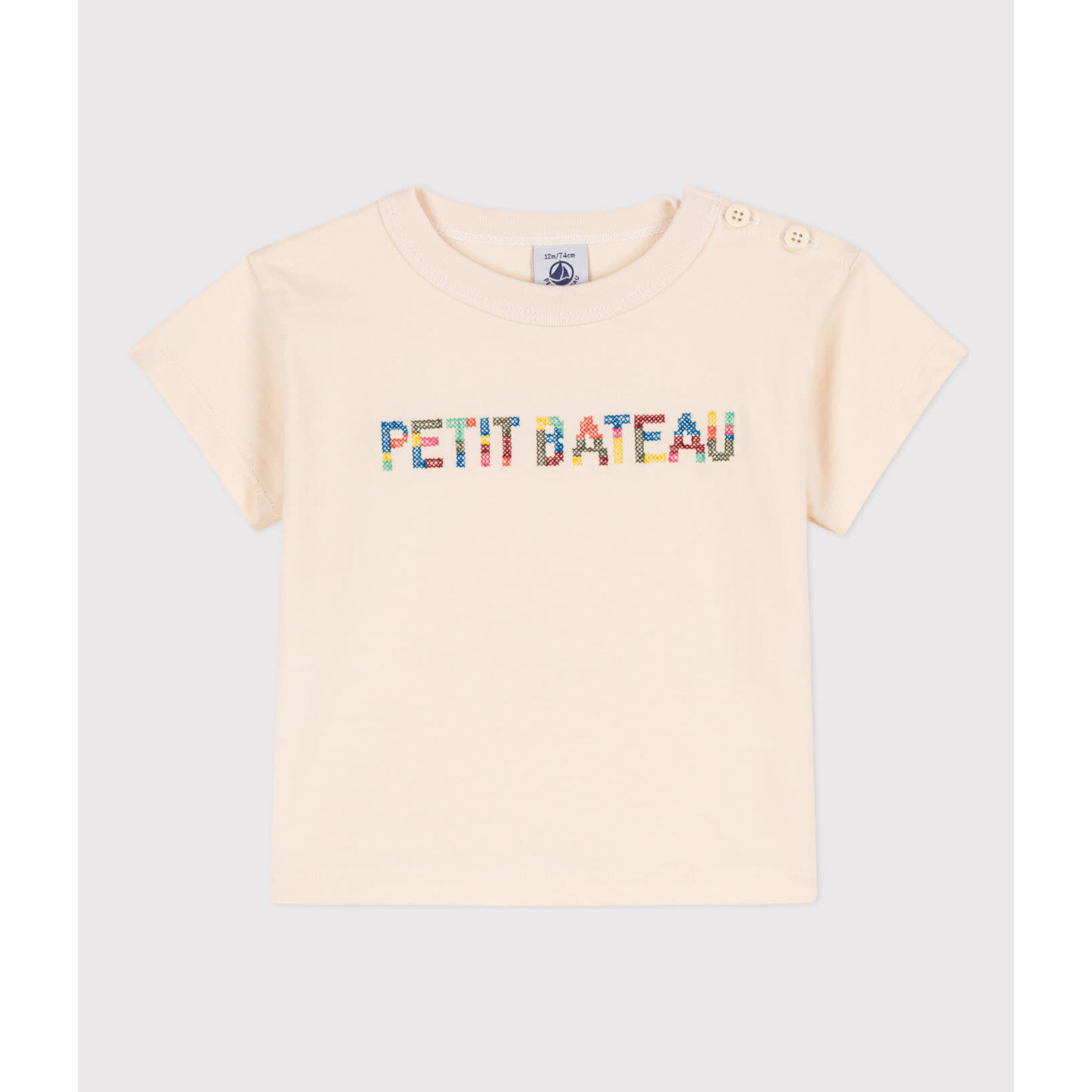 Petit Bateau PETIT BATEAU -  Cream shortsleeve t-shirt with coloured embroidery 'Petit Bateau'
