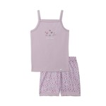 Deux par Deux DEUX PAR DEUX - Organic Cotton Two Piece Short Pajama Set Lilac with Little Flowers Print