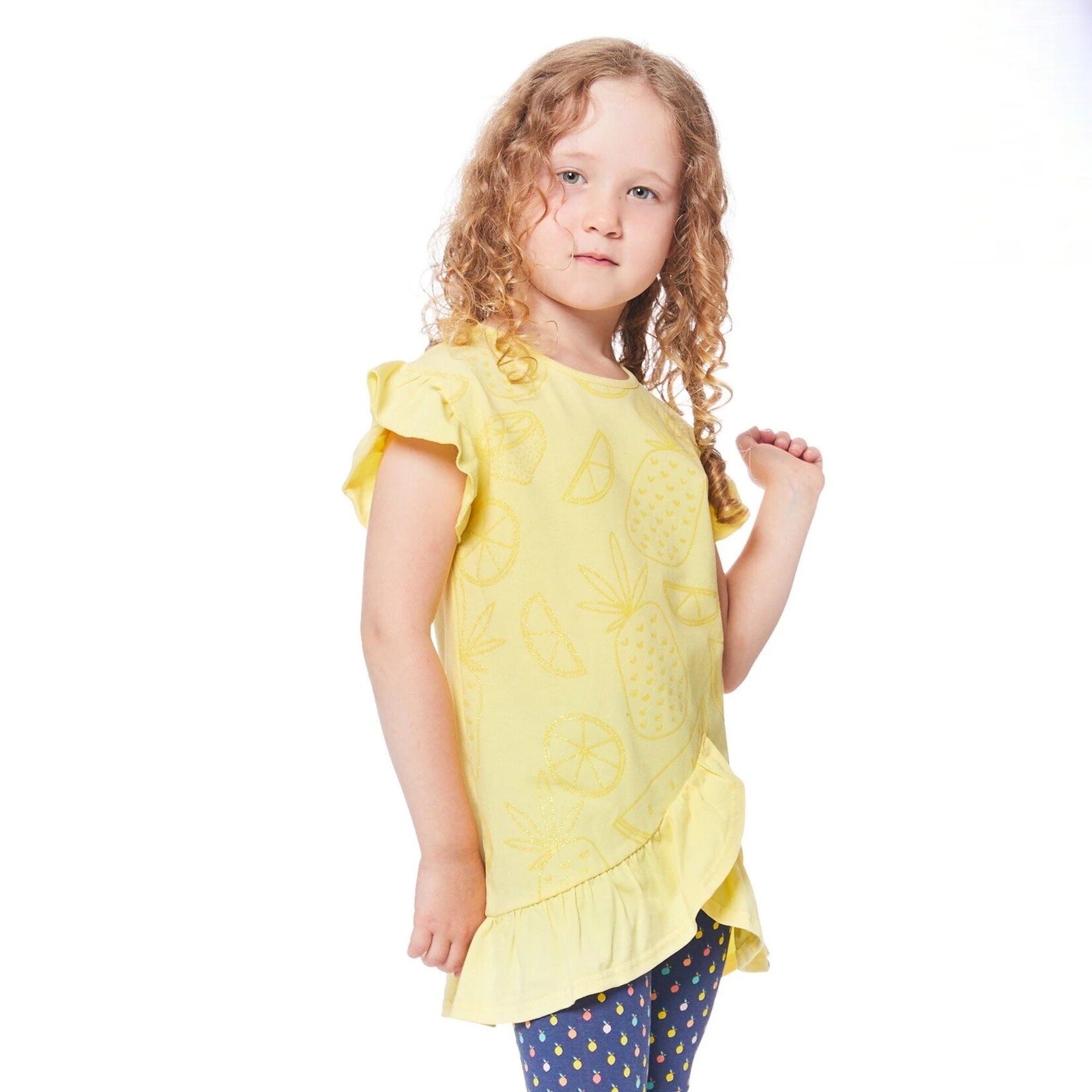 Deux par Deux DEUX PAR DEUX - Shortsleeve yellow tunic with sparkly pineapple print