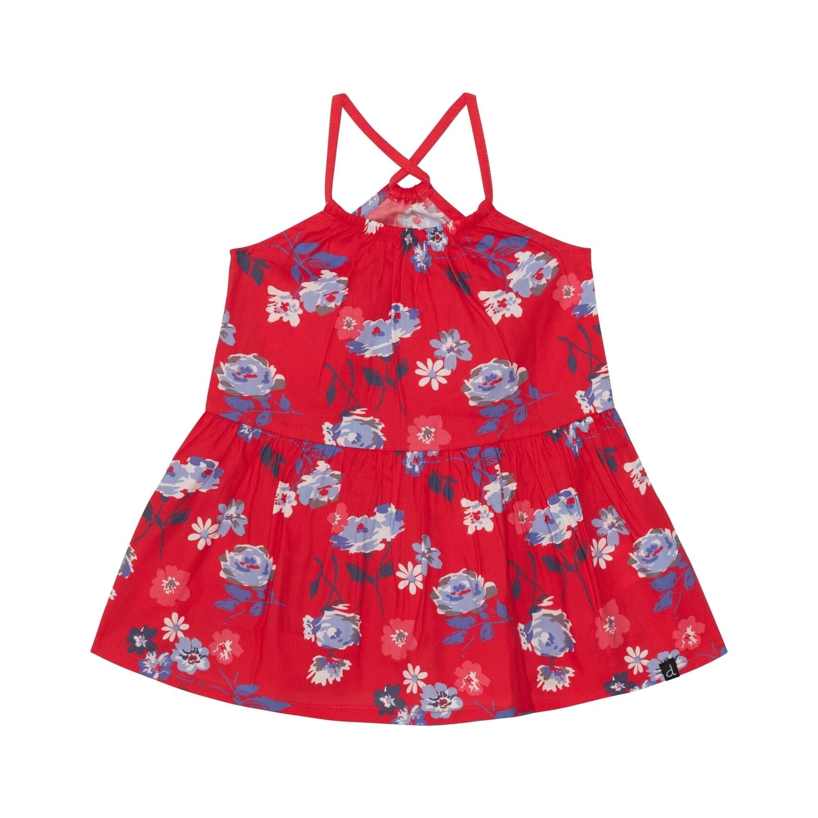 Deux par Deux DEUX PAR DEUX - Red Sleeveless Tunic with Floral Print 'Where Are You Blue Flower?'