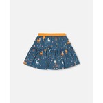 Deux par Deux DEUX PAR DEUX - Jersey Teal Blue Skirt With Fawns And Apple Print 'Apples & Fawn'