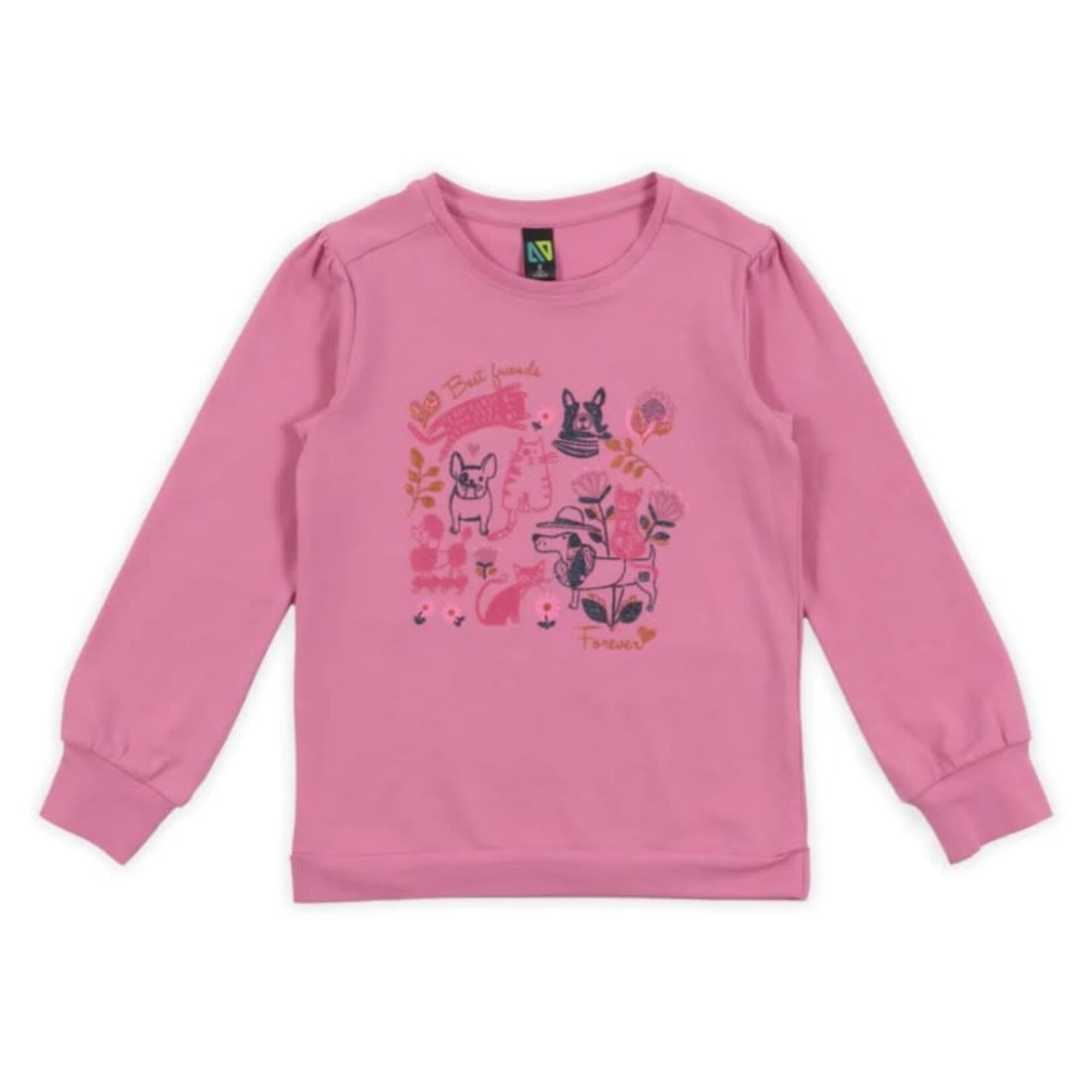 Nanö NANÖ - T-shirt à manches longues rose avec motif de chats et chiens 'Mes meilleures amies'
