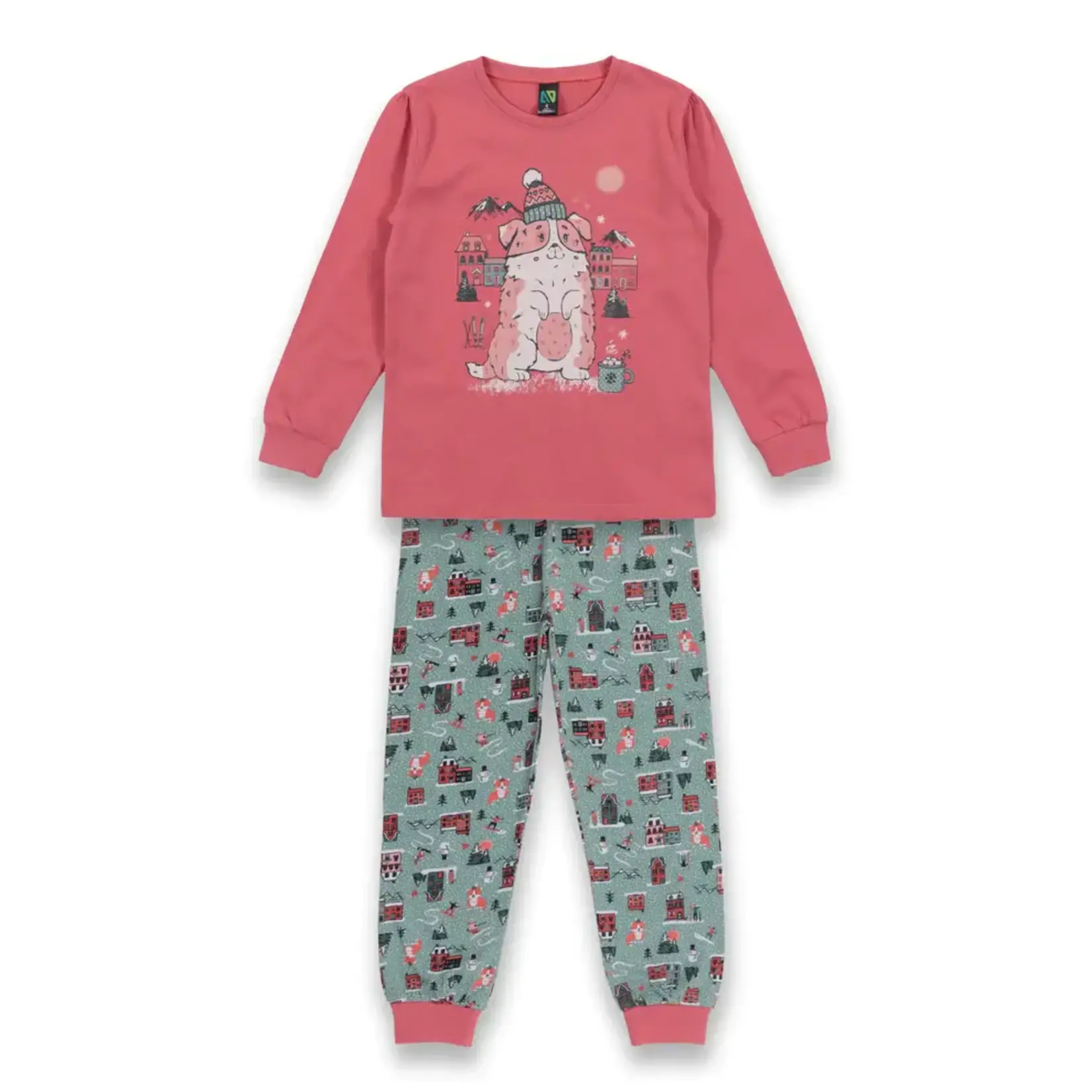 Nanö NANÖ - Coral and teal  Pajama Set With 'Ski Dog' Print