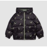 Miles the label MILES THE LABEL - Fall Black and Kaki Puffer Jacket with Dinosaur Print