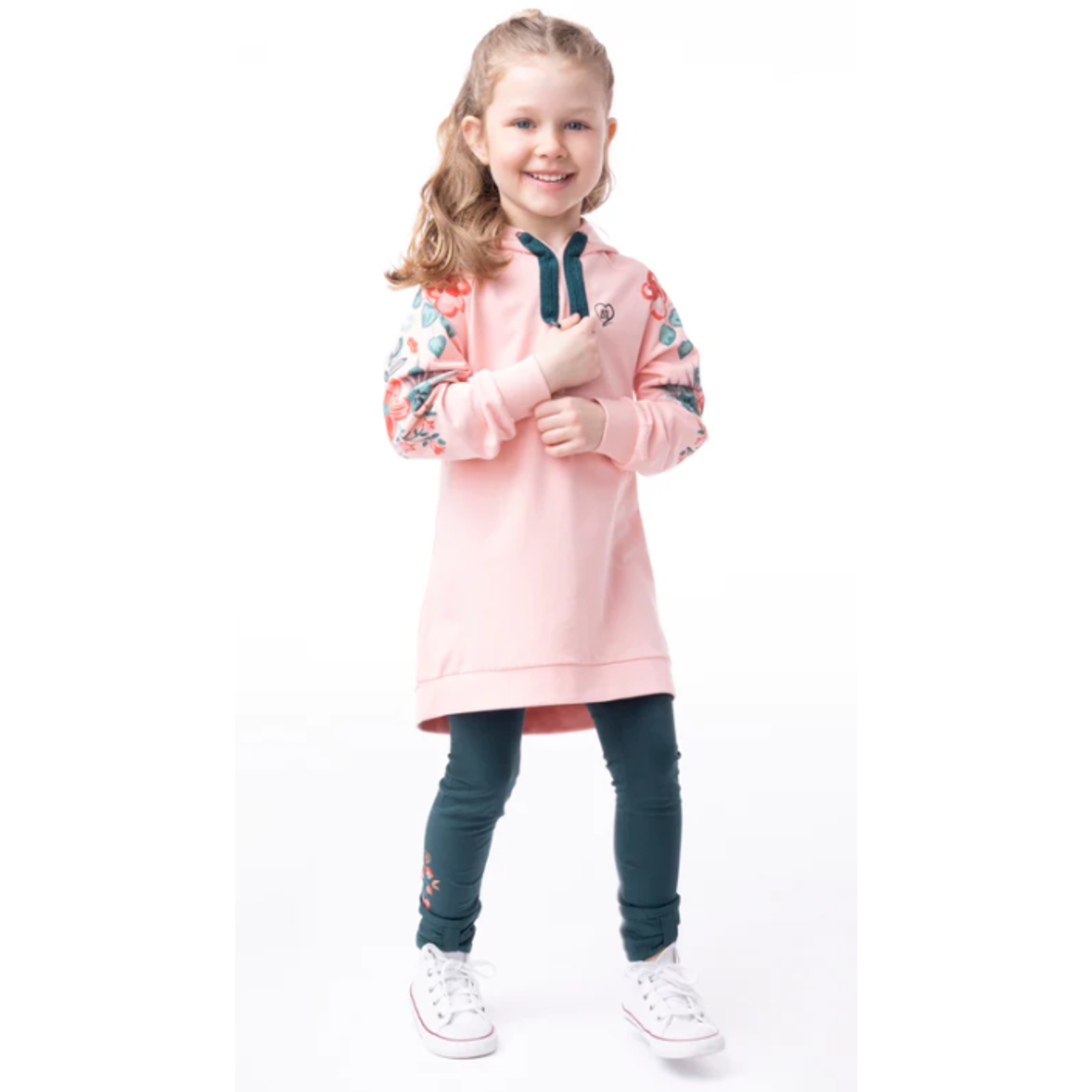 Nanö NANÖ - Pink hooded longsleeve tunic with flowery print on sleeves 'Douceurs d'automne'