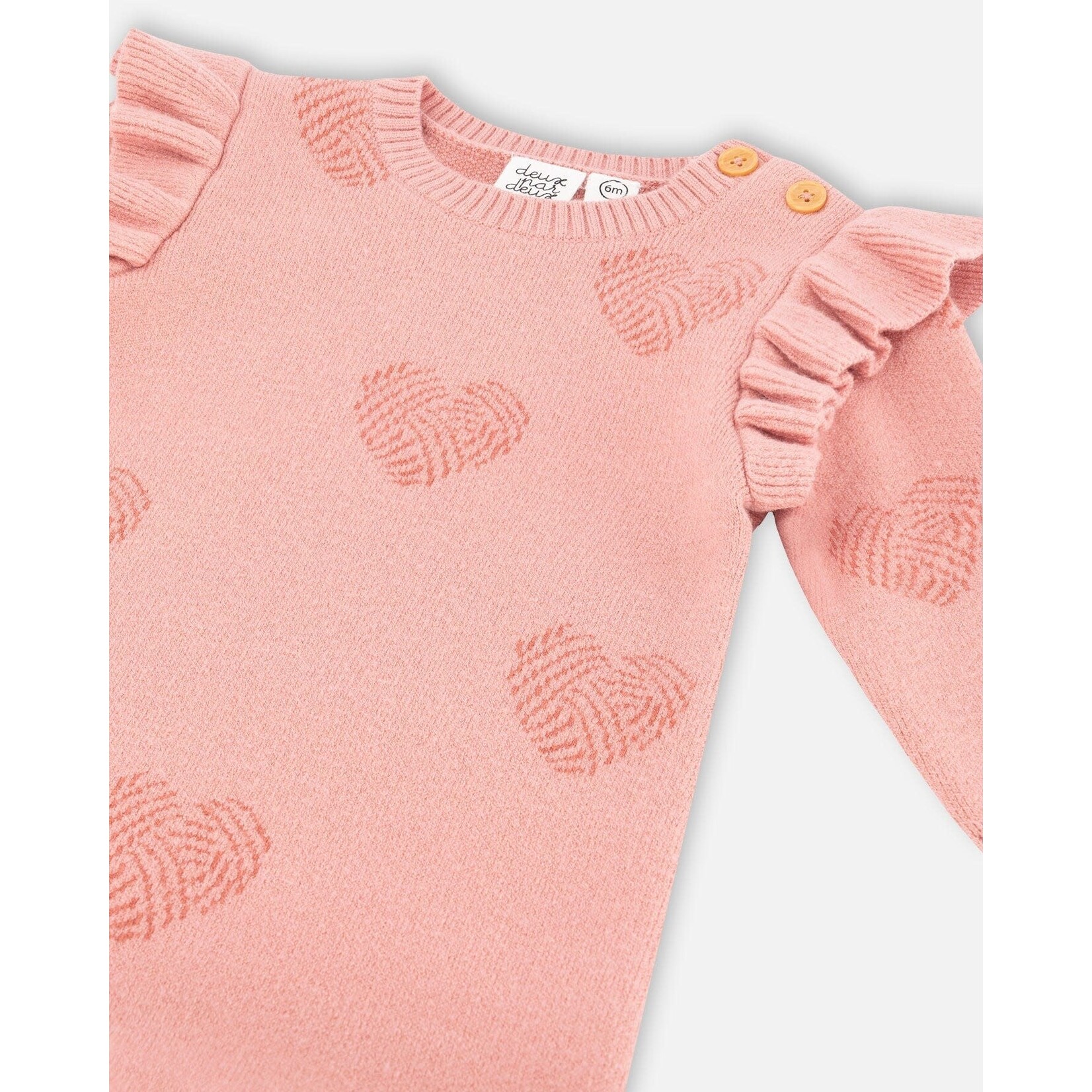 Deux par Deux DEUX PAR DEUX- Knitted Jumpsuit With Jacquard Powder Pink Little Heart Of Wool