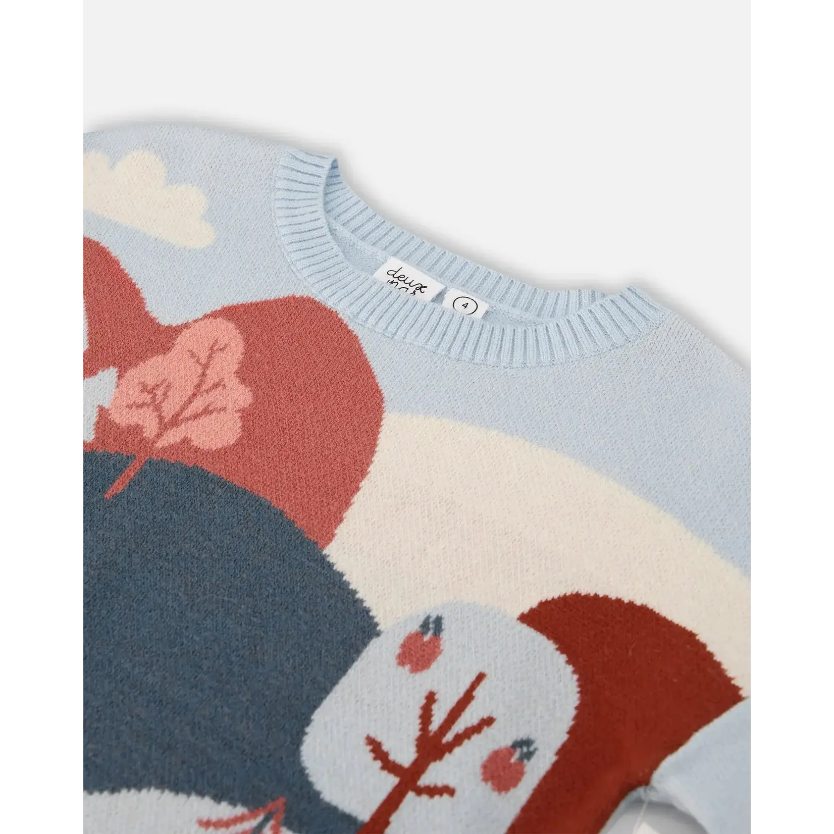 Deux par Deux DEUX PAR DEUX - Jacquard Sweater Blue Sky With Forest Fawn Pattern 'Apples & Fawn'