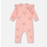 Deux par Deux DEUX PAR DEUX- Knitted Jumpsuit With Jacquard Powder Pink Little Heart Of Wool