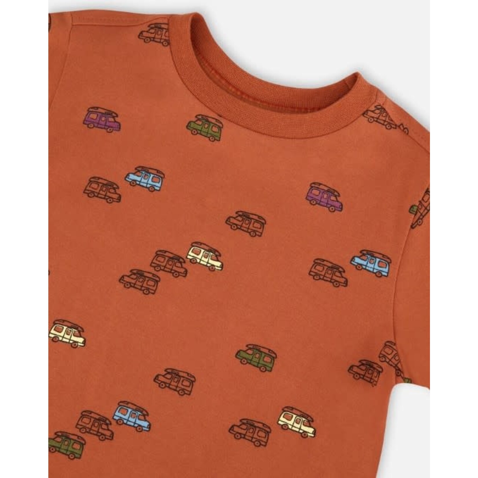 Deux par Deux DEUX PAR DEUX -  Longsleeve terracotta t-shirt with allover campervan print