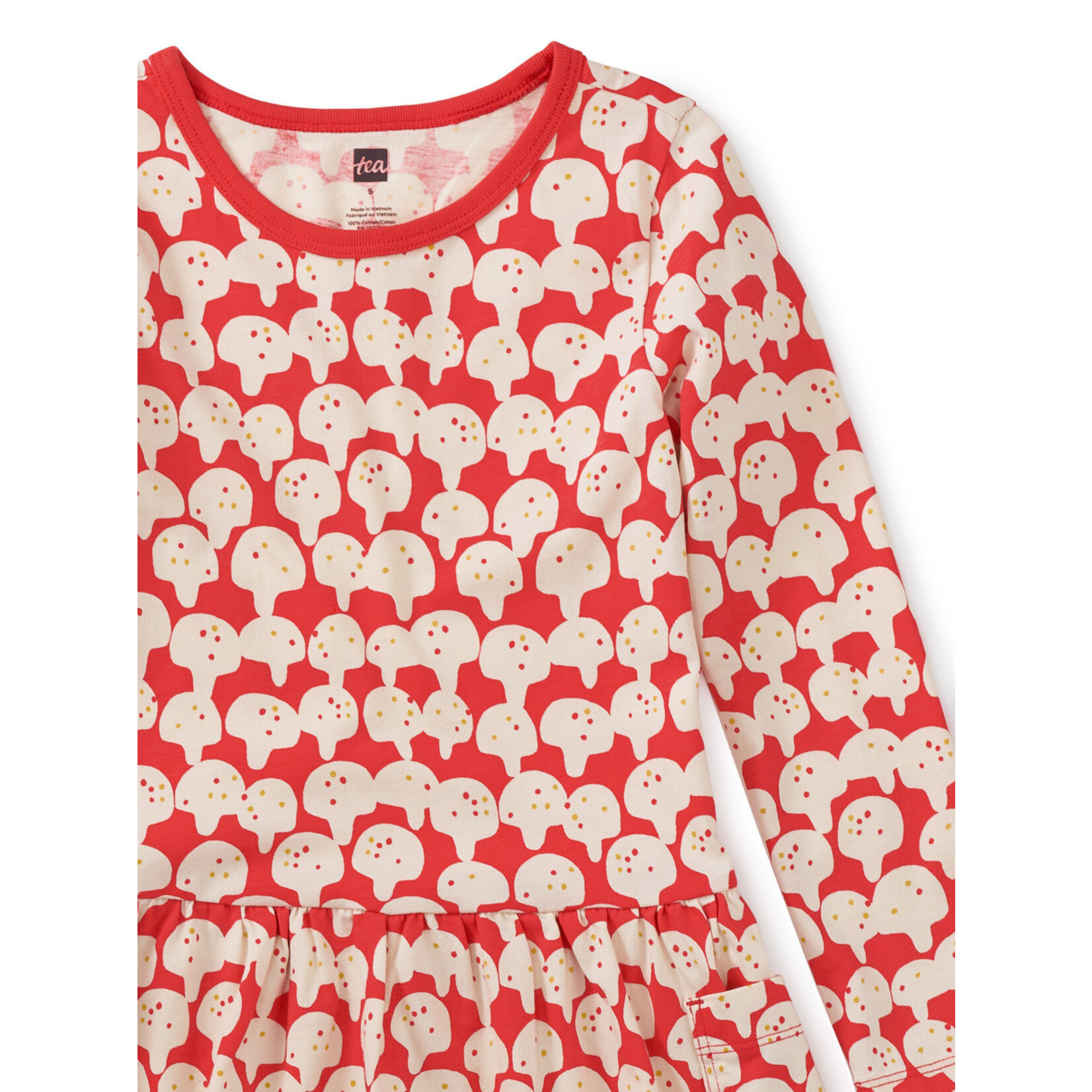 Tea Collection TEA COLLECTION - Coral longsleeve pocket dress 'Spotted mushrooms'