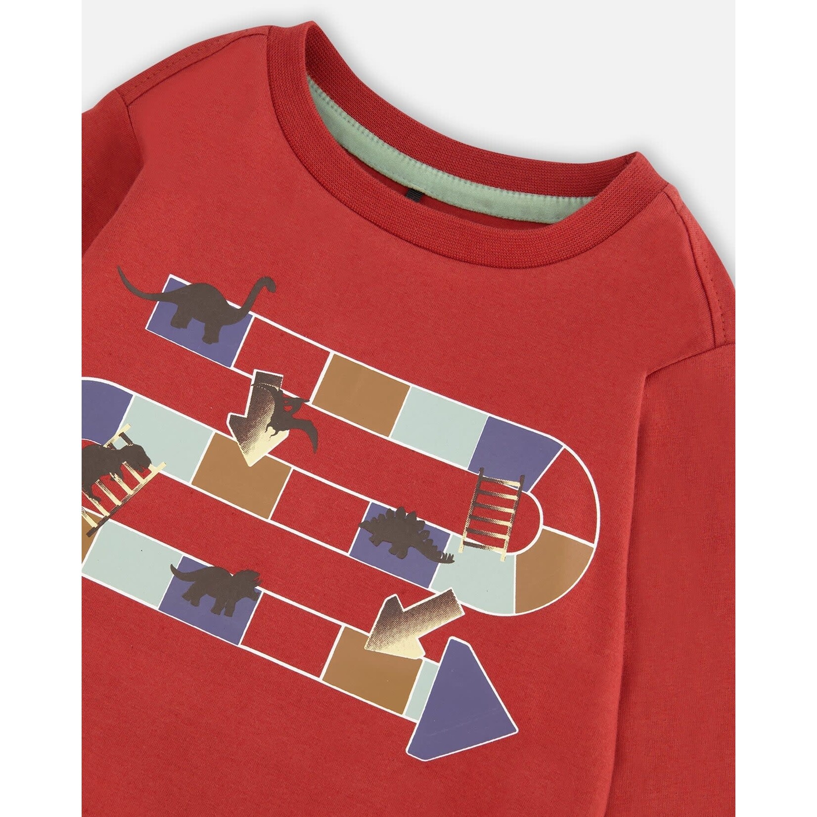 Deux par Deux DEUX PAR DEUX -  T-shirt à manches longues rouge brique en jersey avec jeu de serpents et échelles