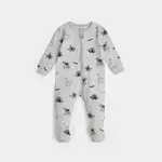 Petit Lem PETIT LEM - Lunar Grey Halloween Footed Pyjama with Glow in the Dark 'Dinoscaries' Print