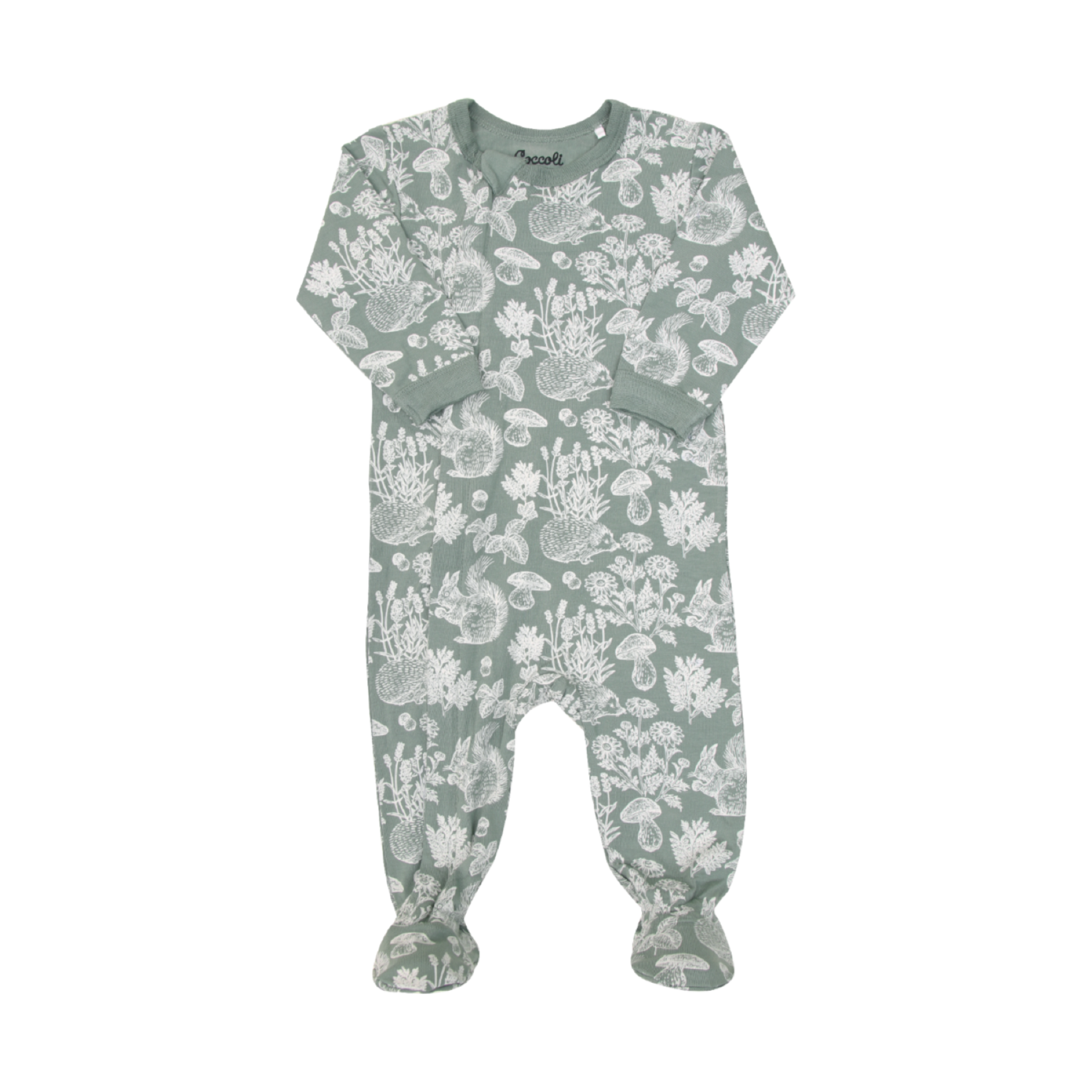 Coccoli COCCOLI - Green One-piece Footed Pyjamas with 'Hedgehog in Nature' Print