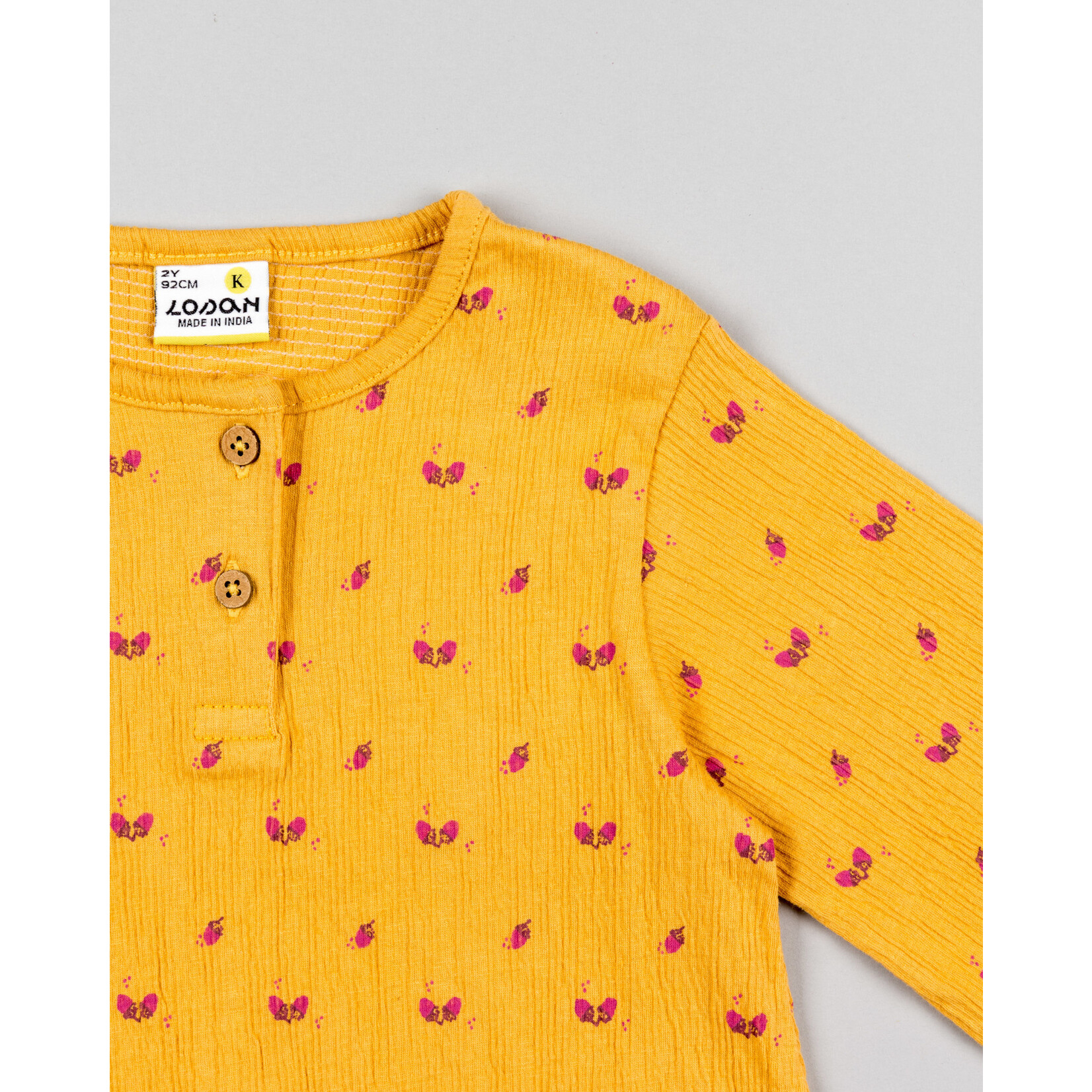 Losan LOSAN - Mustard yellow shirt with allover pink acorn print