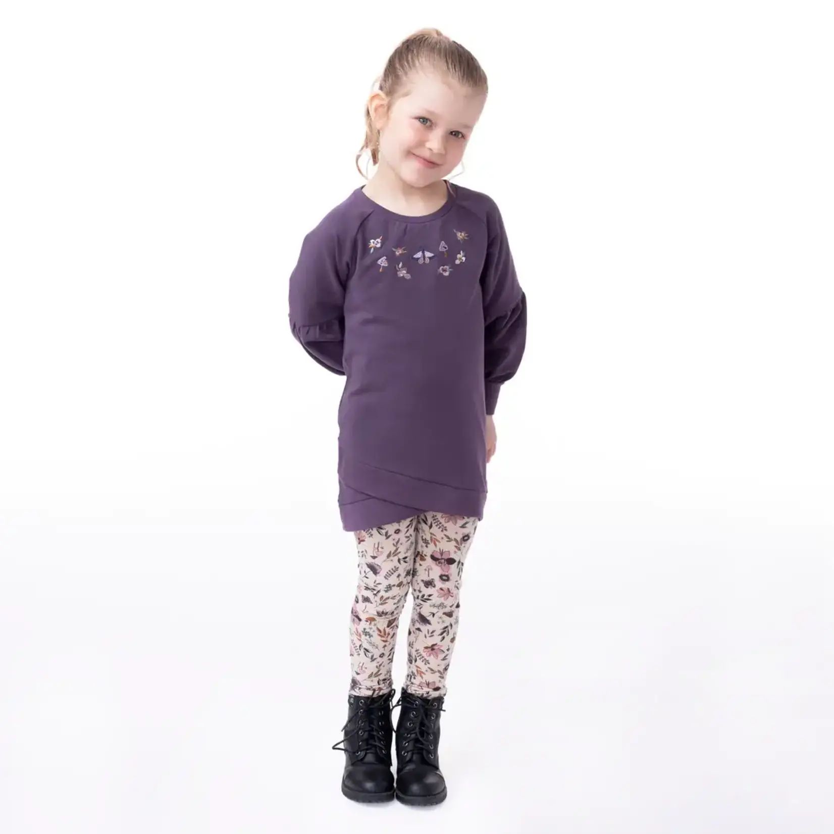 Nanö NANÖ - Dark purple longsleeve tunic with embroidered flowers 'Monde fantastique'