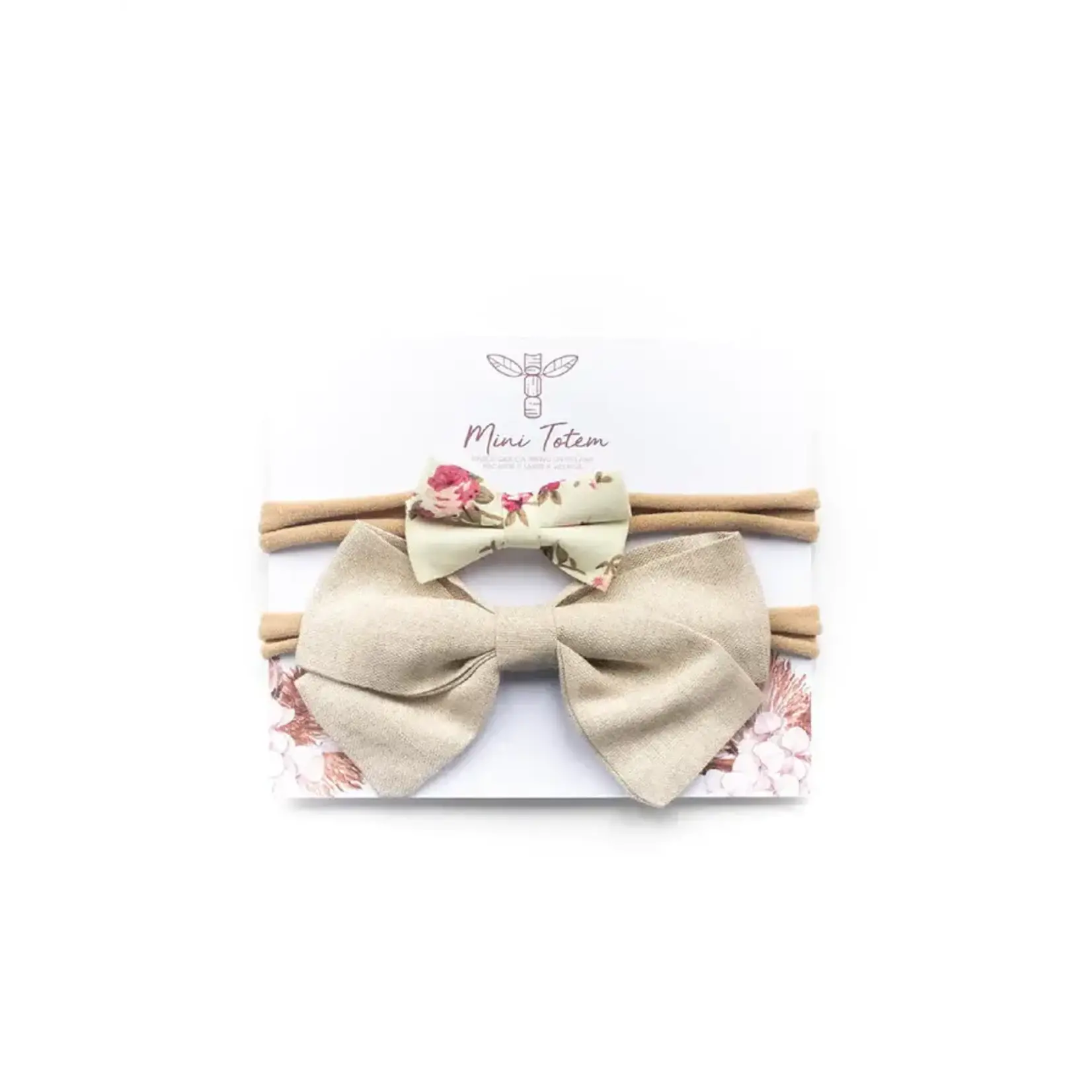 Mini Totem MINI TOTEM - 2 headbands with bows 'Ellarose' - Small floral bow and large taupe bow
