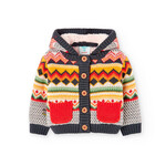 Boboli BOBOLI - Lined hooded jacket with colorful Peruvian pattern and red pockets on the front