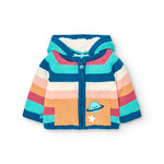 Boboli BOBOLI - Veste à capuchon amovible en tricot rayé multicolore doublé avec poche - planète bleu