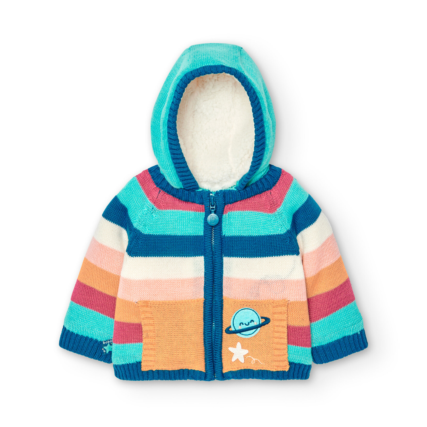 Boboli BOBOLI - Detachable hooded jacket in multicolor striped knit lined with pocket - planet blue