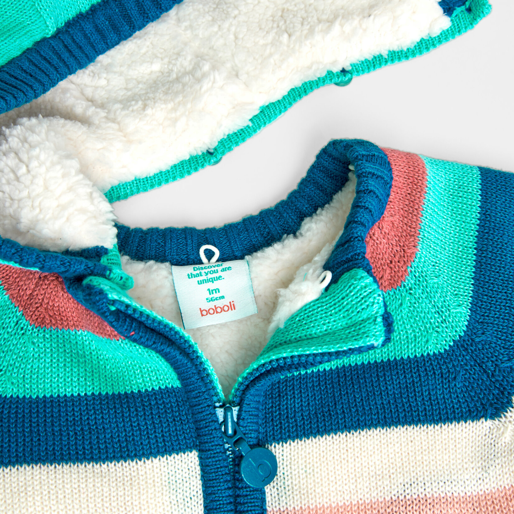 Boboli BOBOLI - Veste à capuchon amovible en tricot rayé multicolore doublé avec poche - planète bleu