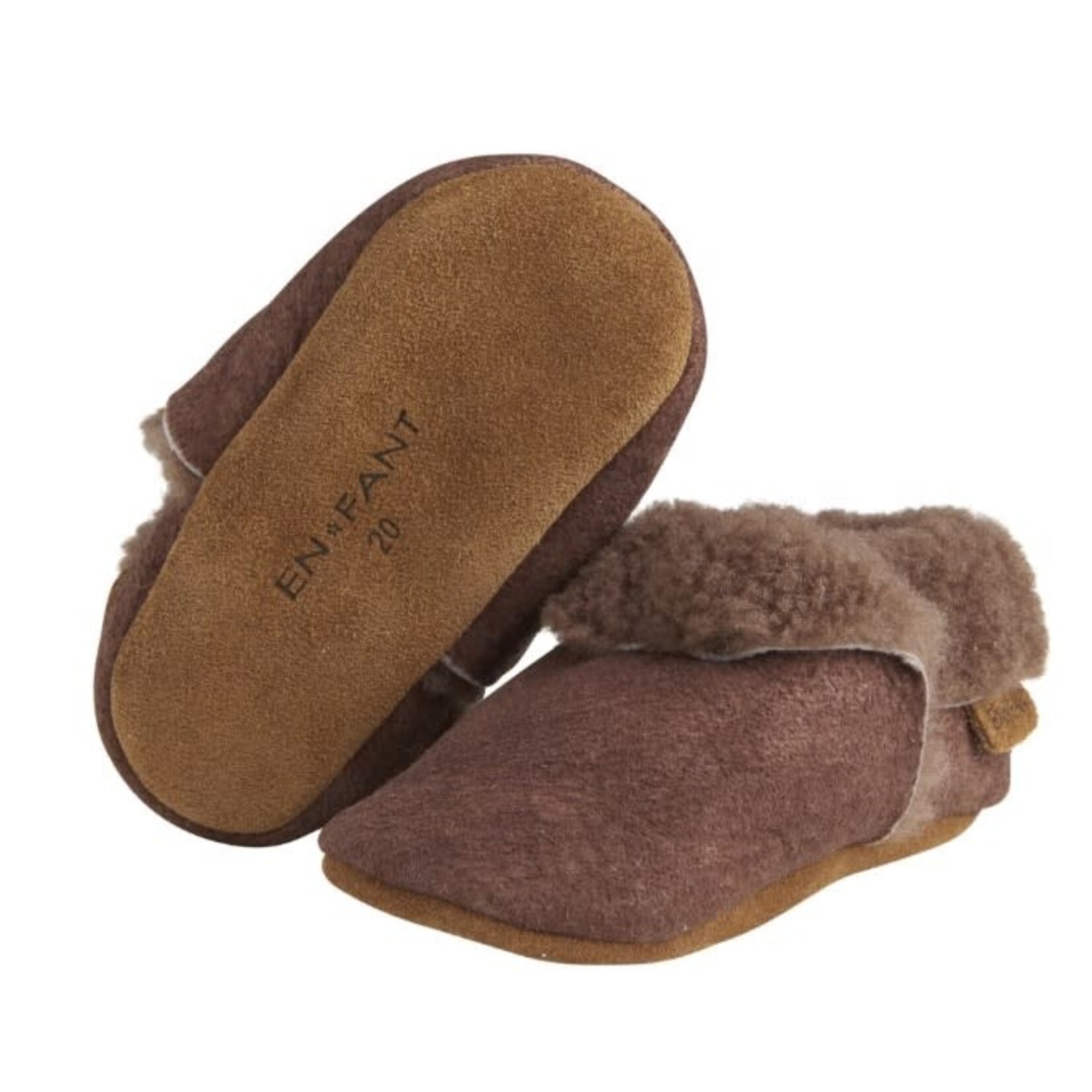 Enfant ENFANT - Wool-lined suede slippers - chocolate