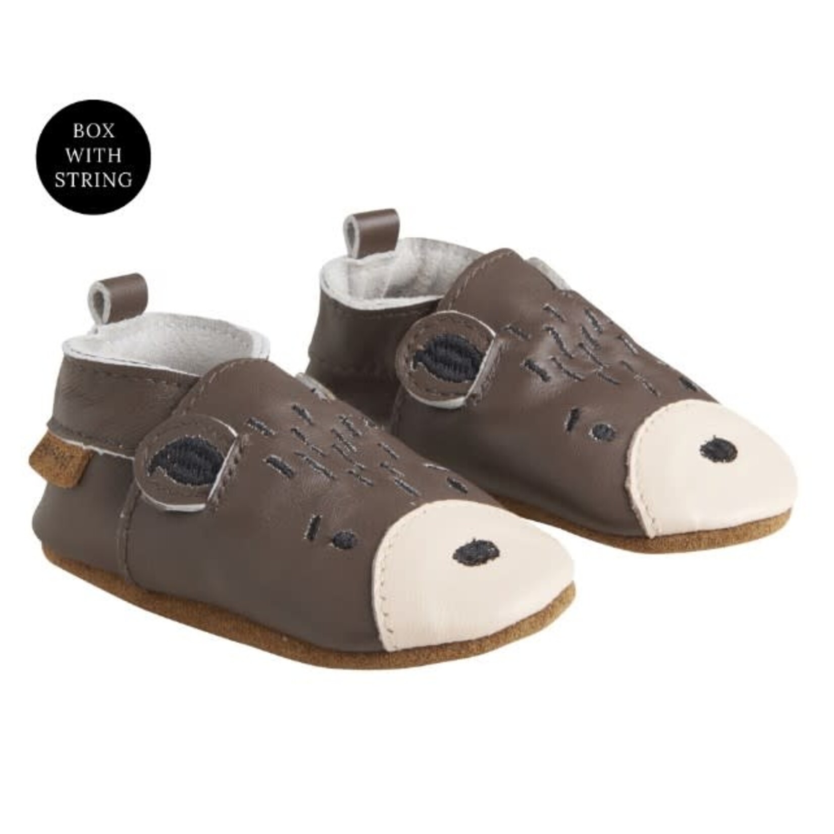 Enfant ENFANT - Brown leather slippers with bear face