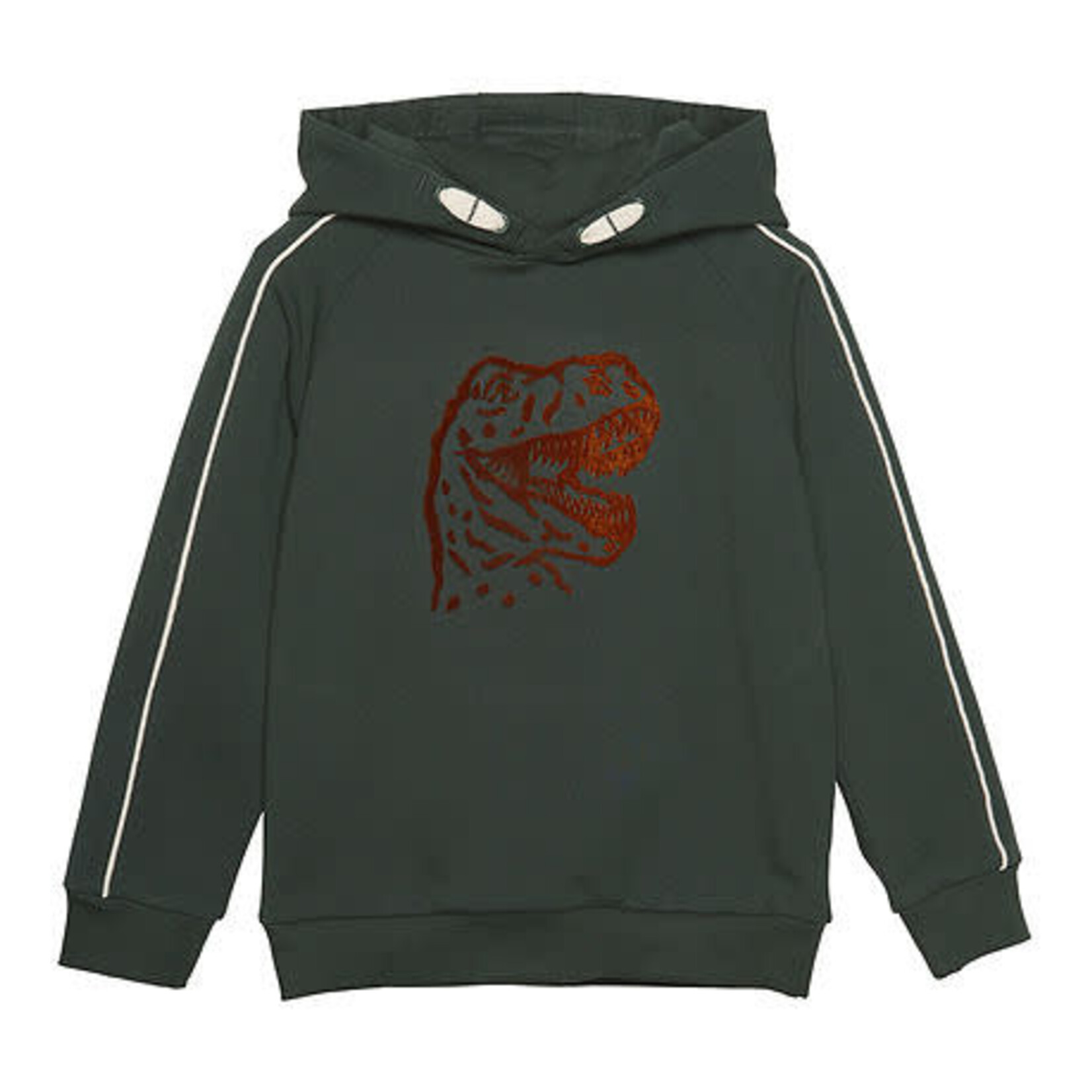 Minymo MINYMO - Hoodie in olive green with velour dinosaure appliqué