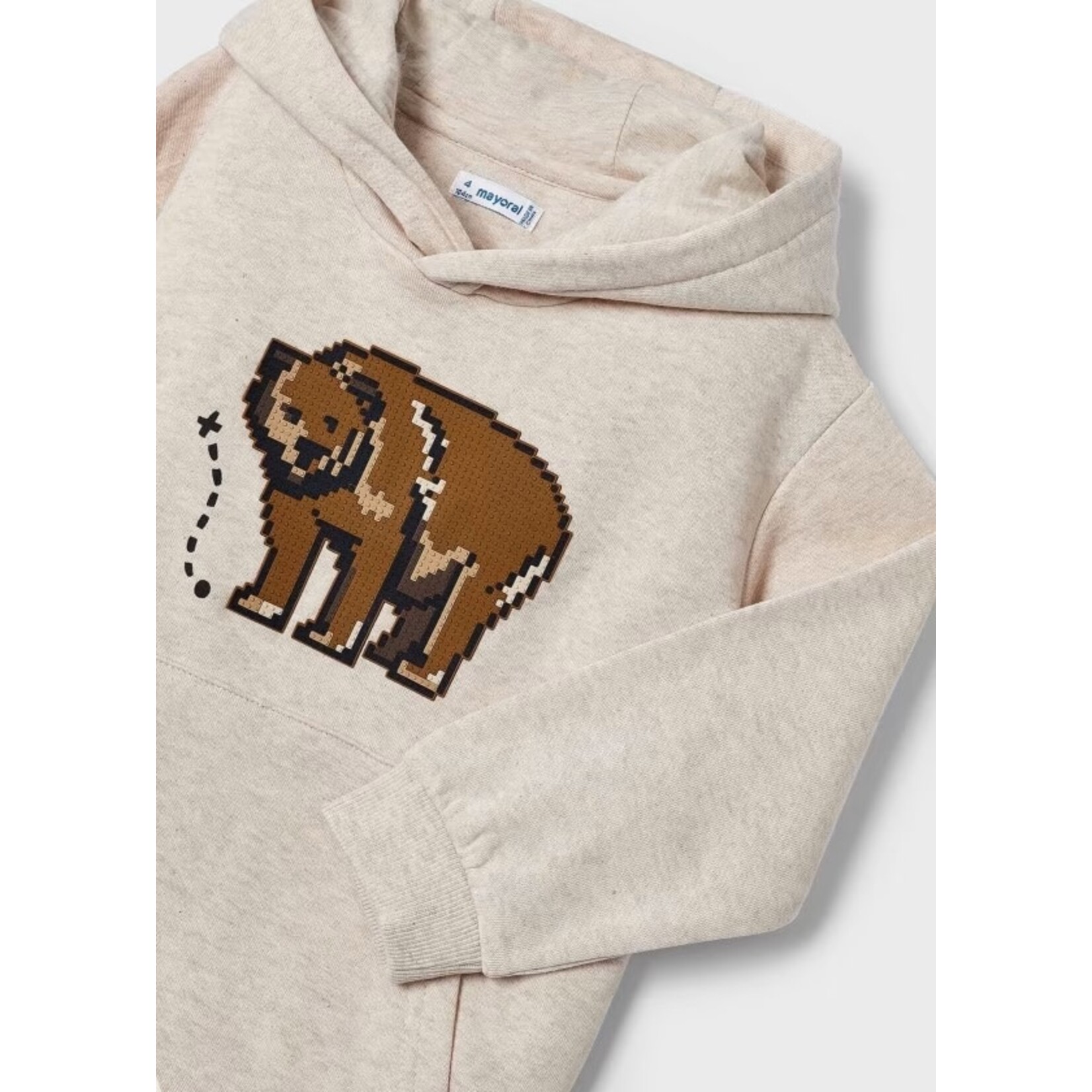 Mayoral MAYORAL - Cream Colored Hoodie With Bear Textured Appliqué