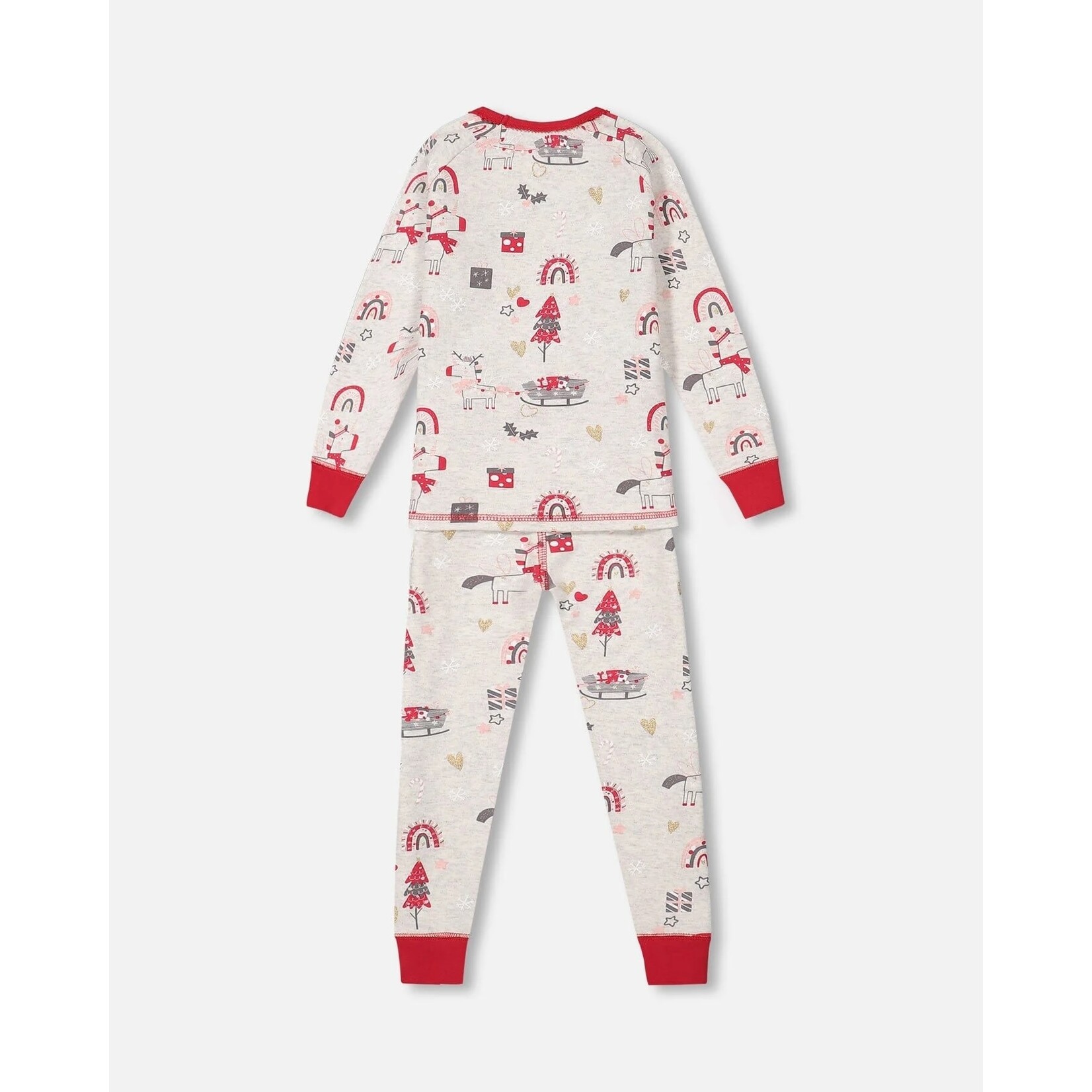 Deux par Deux DEUX PAR DEUX - Heather Grey Organic Cotton Pyjamas Set with Christmas Unicorn Print