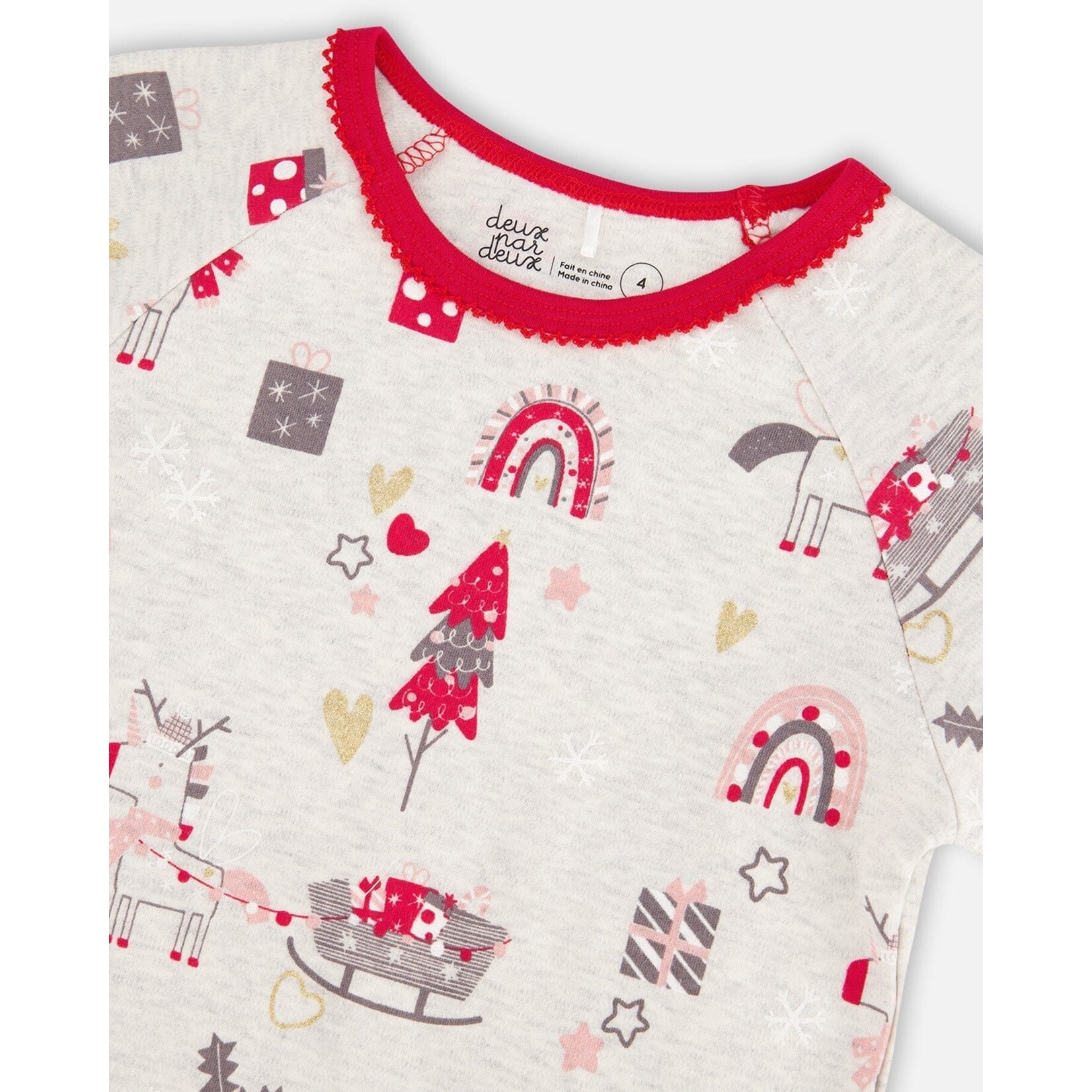 Deux par Deux DEUX PAR DEUX - Heather Grey Organic Cotton Pyjamas Set with Christmas Unicorn Print