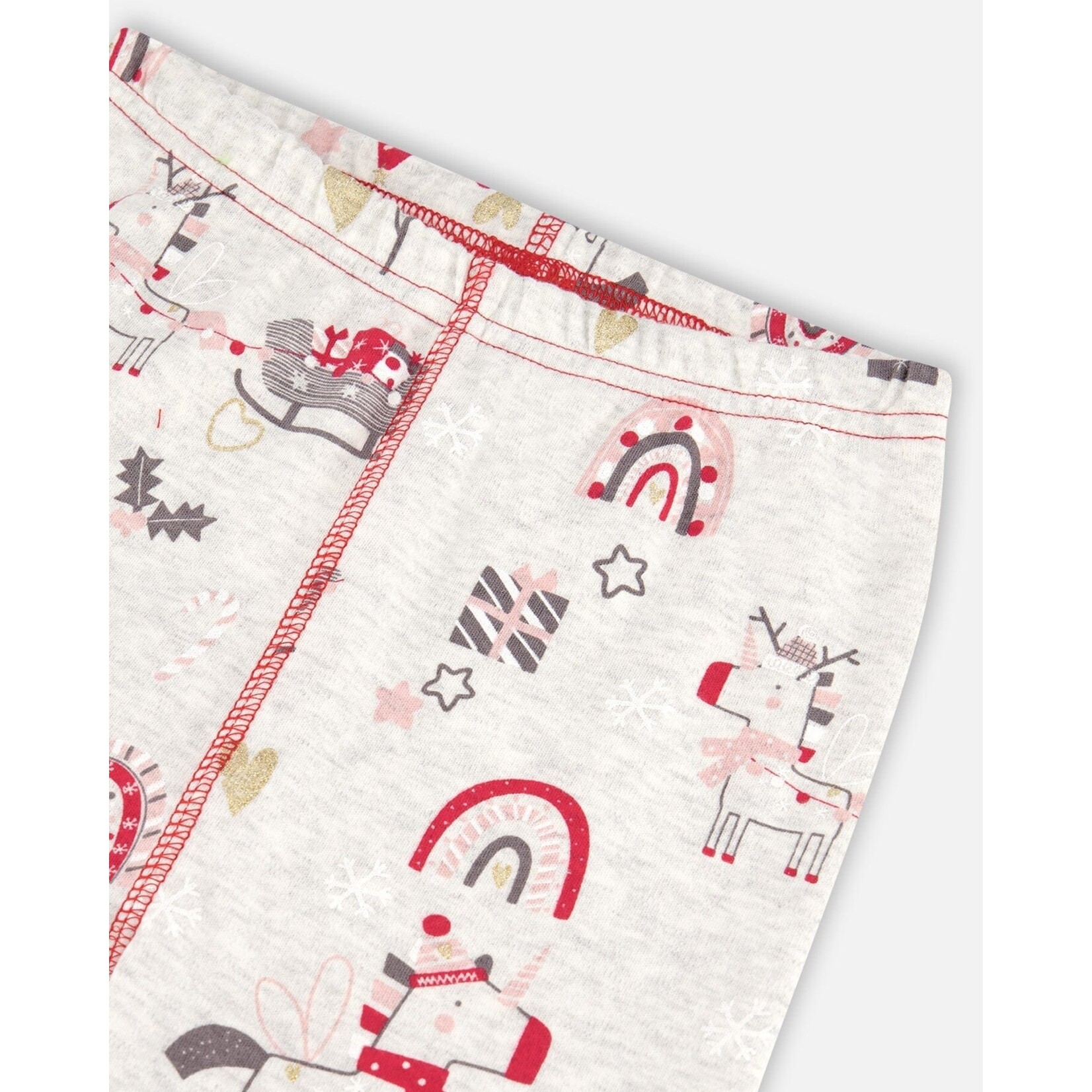 Deux par Deux DEUX PAR DEUX - Heather Grey Organic Cotton Pyjamas Set with Christmas Unicorn Print