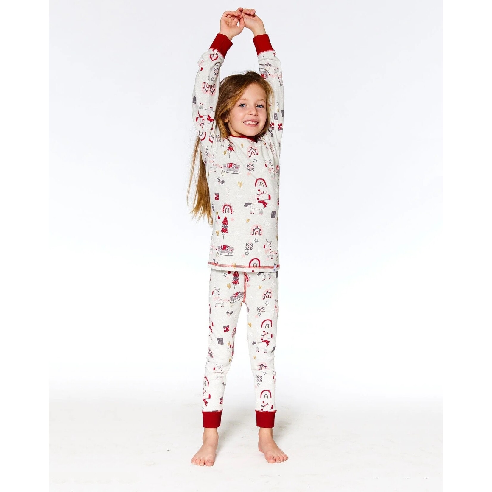 Deux par Deux DEUX PAR DEUX - Heather Grey Organic Cotton Pyjamas Set with Christmas Unicorn Print