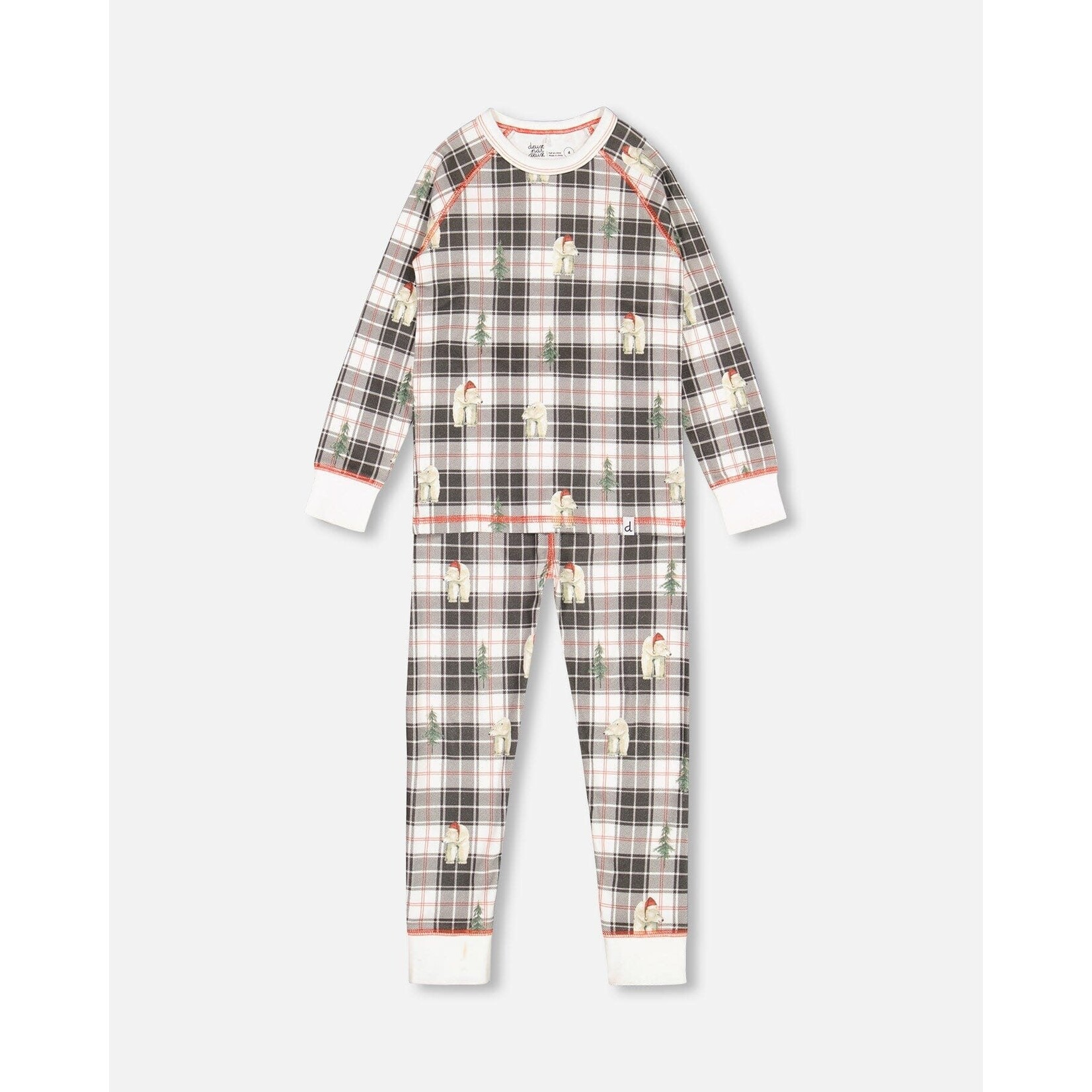 Deux par Deux  DEUX PAR DEUX - Plaid Organic Cotton Pyjamas Set with Polar Bear Print