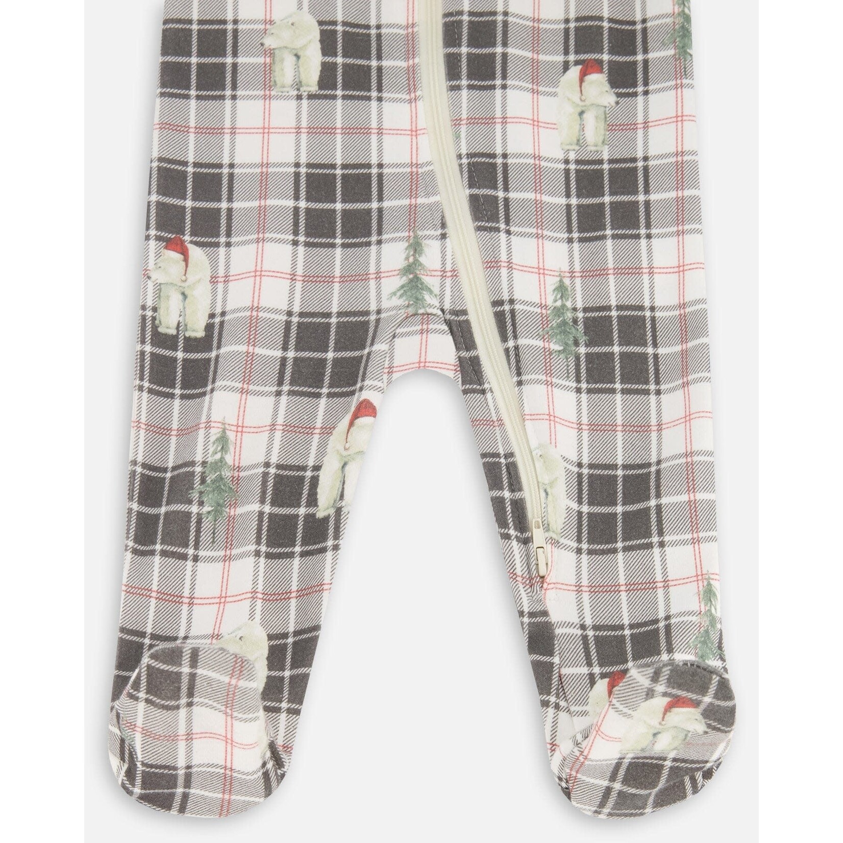 Deux par Deux DEUX PAR DEUX - Plaid Organic Cotton Footed Pyjamas with Polar Bear Print