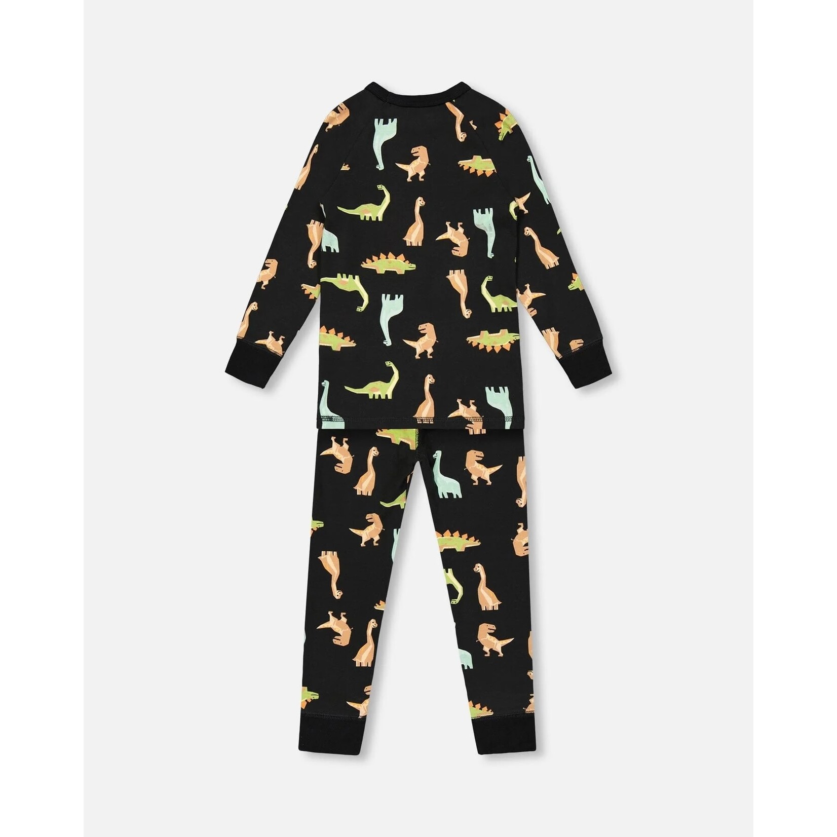 Deux par Deux DEUX PAR DEUX - Black Organic Cotton Pyjamas Set with Dinosaur Print