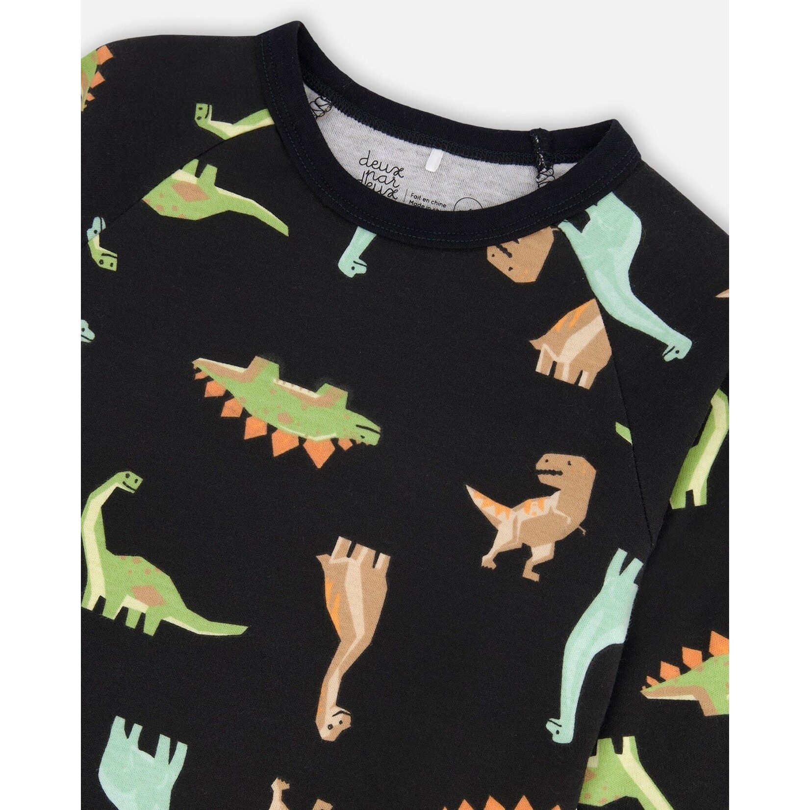 Deux par Deux DEUX PAR DEUX - Black Organic Cotton Pyjamas Set with Dinosaur Print