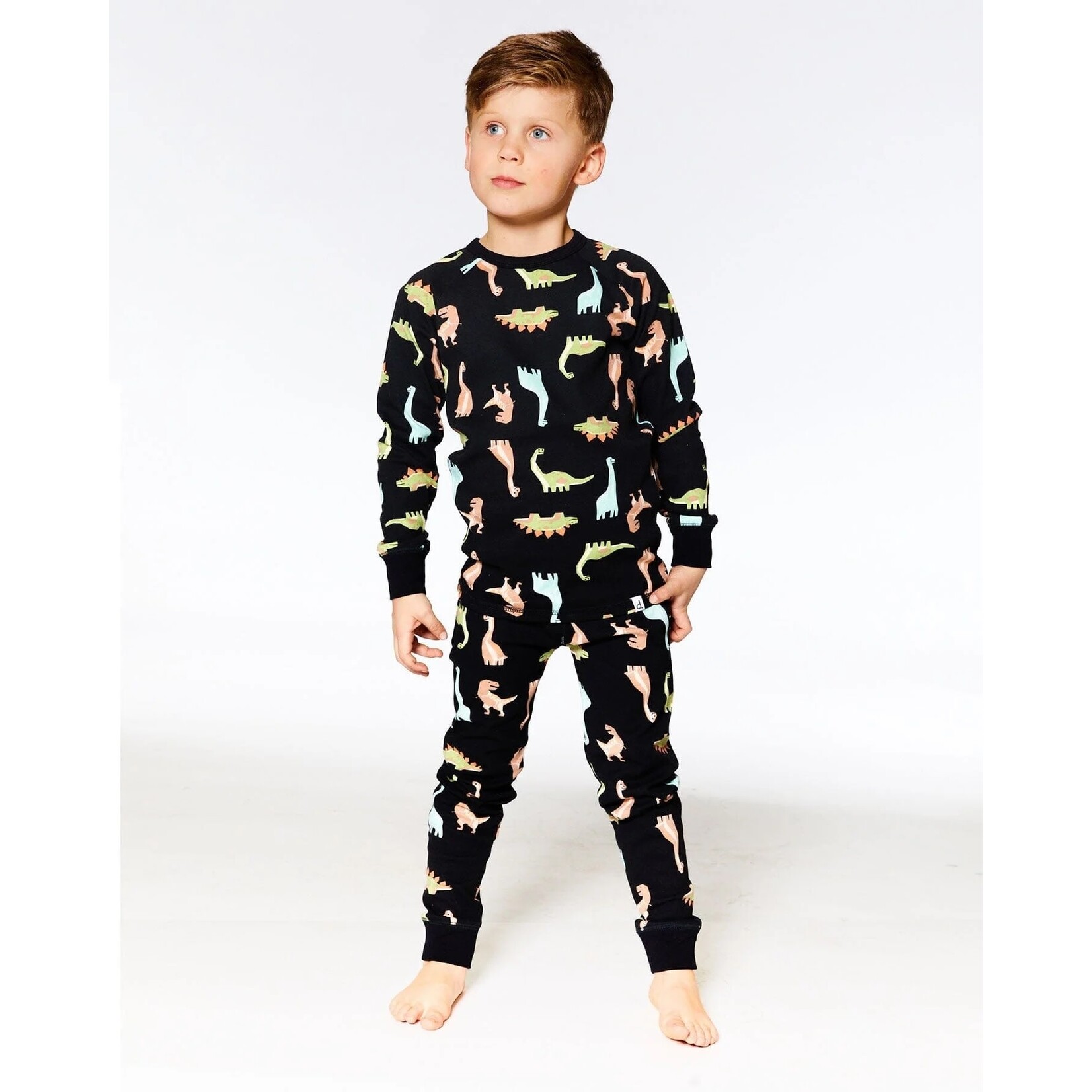 Deux par Deux DEUX PAR DEUX - Black Organic Cotton Pyjamas Set with Dinosaur Print