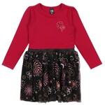 Nanö NANÖ - Red and Black Long Sleeve Dress with Fireworks Print 'Célébration et confettis'