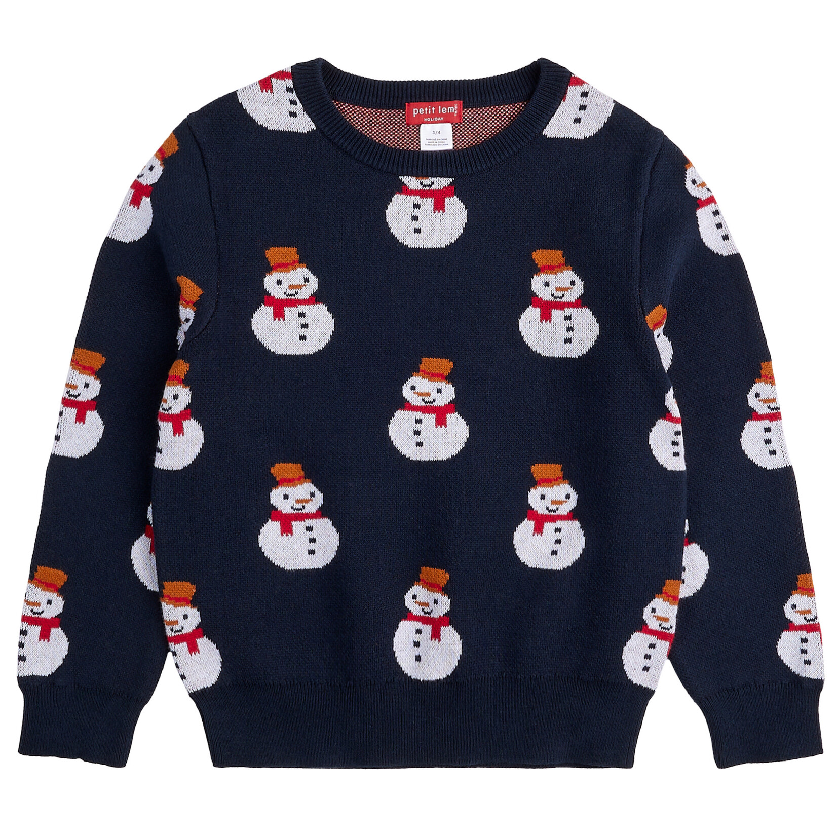 Petit Lem PETIT LEM - Navy knit sweater with allover snowman print
