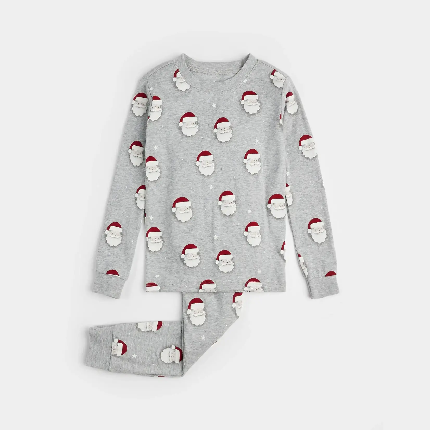 Petit Lem PETIT LEM - Ensemble pyjama gris à imprimé de visages de Père Noël (2 pcs.)