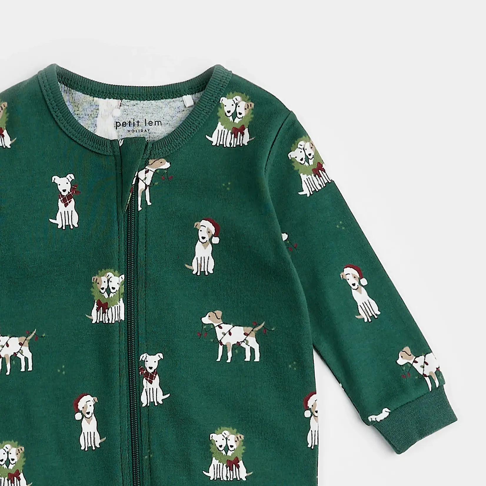 Petit Lem PETIT LEM - Pyjama de bébé vert sapin à imprimé 'Chiens festifs'