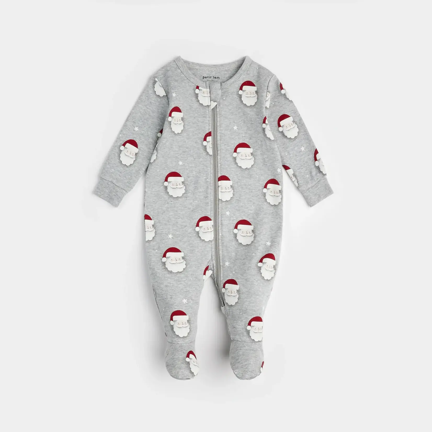 Petit Lem PETIT LEM - Pyjama de bébé gris à imprimé 'Visages de Père Noël'