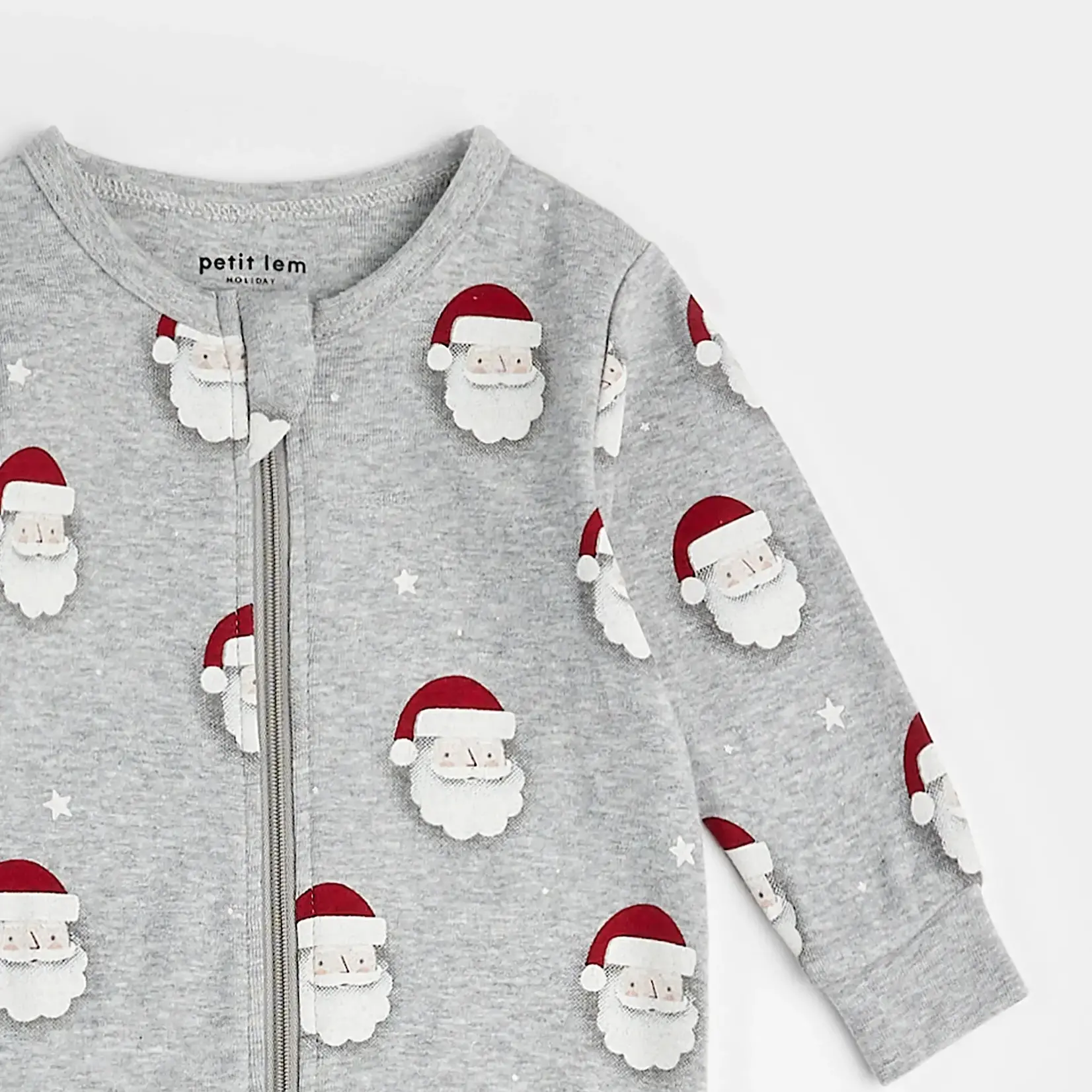 Petit Lem PETIT LEM - Pyjama de bébé gris à imprimé 'Visages de Père Noël'